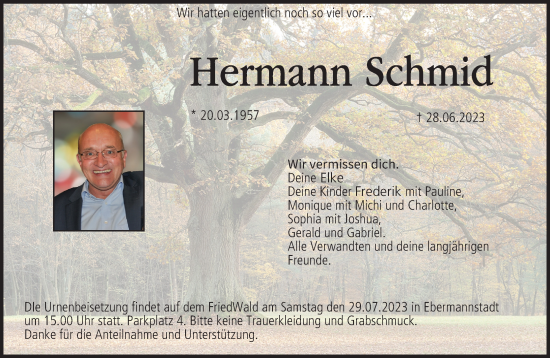 Anzeige von Hermann Schmid von MGO