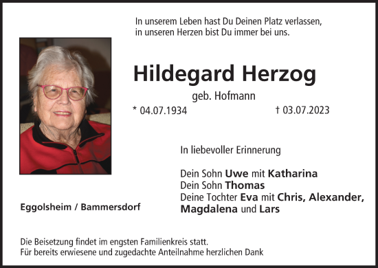Anzeige von Hildegard Herzog von MGO