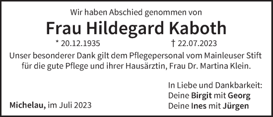 Anzeige von Hildegard Kaboth von MGO