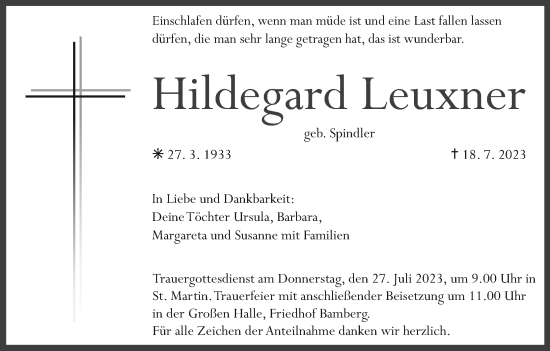 Anzeige von Hildegard Leuxner von MGO