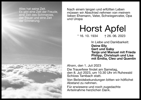 Anzeige von Horst Apfel von MGO