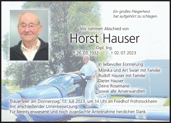 Anzeige von Horst Hauser von MGO