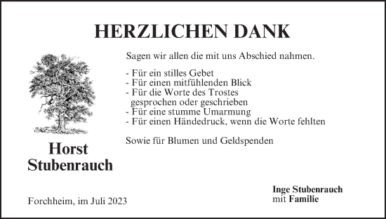 Anzeige von Horst Stubenrauch von MGO