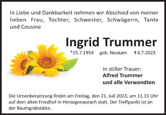 Anzeige von Ingrid Trummer von MGO