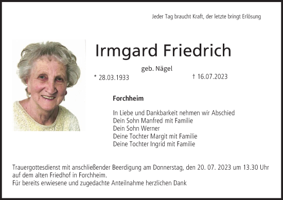 Anzeige von Irmgard Friedrich von MGO