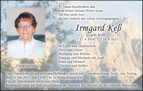 Anzeige von Irmgard Keß von MGO