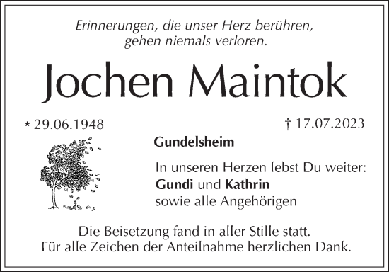 Anzeige von Jochen Maintok von MGO