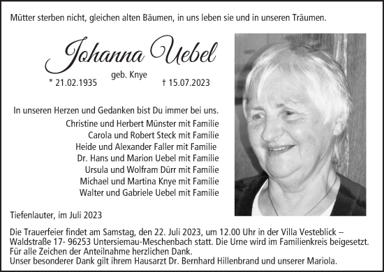 Anzeige von Johanna Uebel von MGO