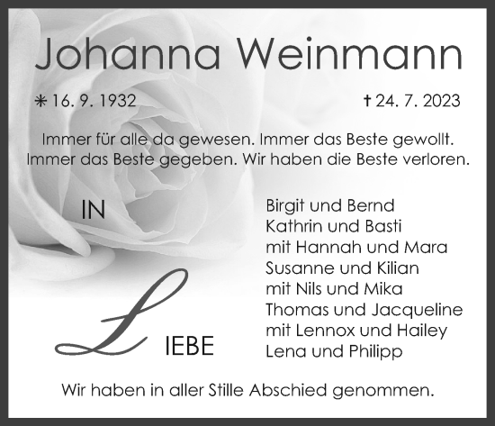 Anzeige von Johanna Weinmann von MGO