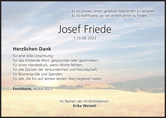 Anzeige von Josef Friede von MGO