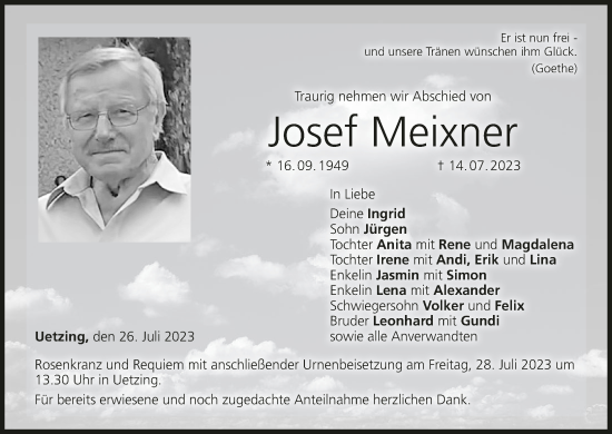 Anzeige von Josef Meixner von MGO