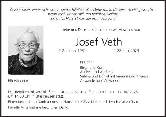 Anzeige von Josef Veth von MGO