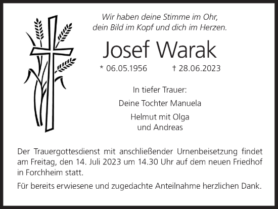 Anzeige von Josef Warak von MGO