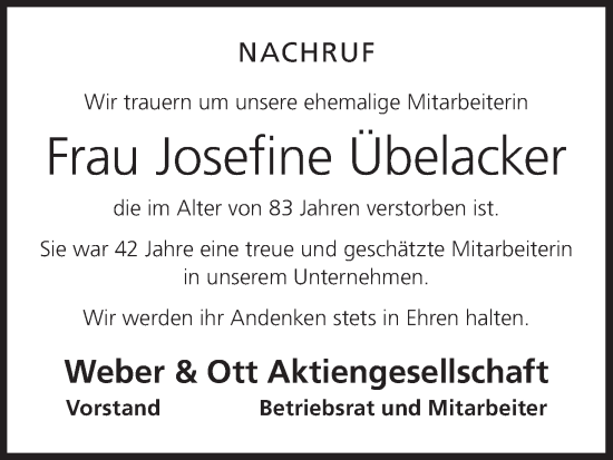 Anzeige von Josefine Übelacker von mgo