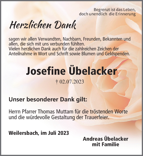 Anzeige von Josefine Übelacker von MGO