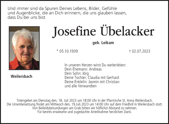 Anzeige von Josefine Übelacker von MGO