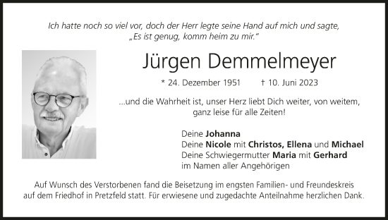 Anzeige von Jürgen Demmelmeyer von MGO