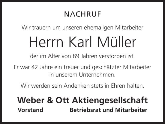 Anzeige von Karl Müller von MGO