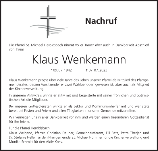 Anzeige von Klaus Wenkemann von MGO