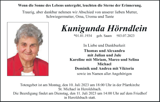 Anzeige von Kunigunda Hörndlein von MGO
