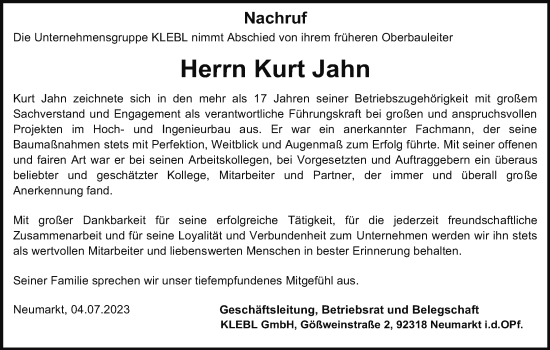 Anzeige von Kurt Jahn von MGO