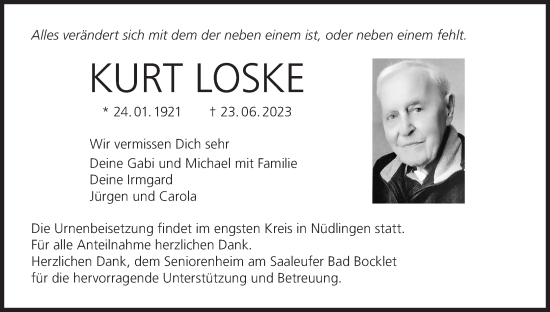 Anzeige von Kurt Loske von MGO