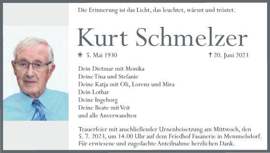 Anzeige von Kurt Schmelzer von MGO
