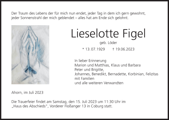 Anzeige von Lieselotte Figel von MGO
