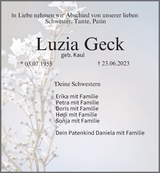 Anzeige von Luzia Geck von MGO