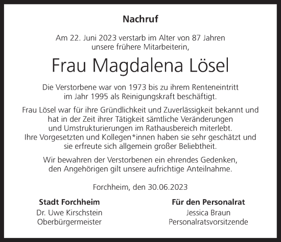 Anzeige von Magdalena Lösel von MGO