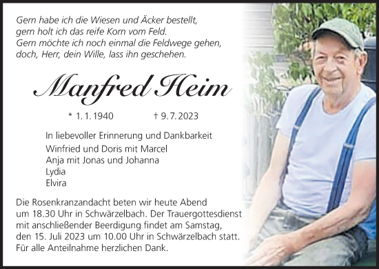 Anzeige von Manfred Heim von MGO