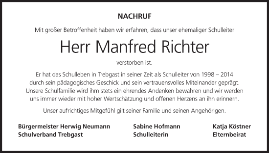 Anzeige von Manfred Richter von MGO