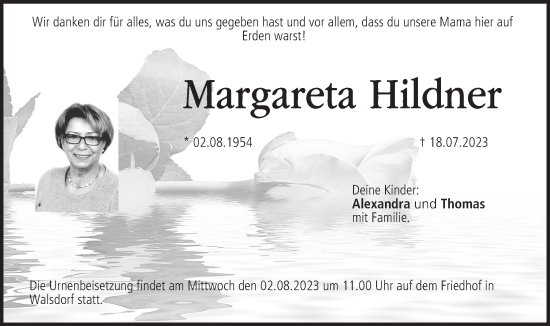 Anzeige von Margareta Hildner von MGO