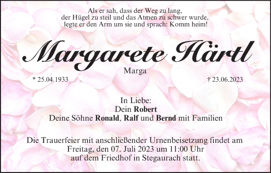 Anzeige von Margarete Härtl von MGO