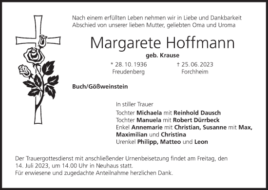Anzeige von Margarete Hoffmann von MGO
