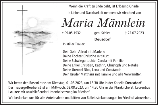 Anzeige von Maria Männlein von MGO