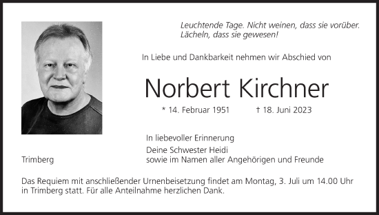 Anzeige von Norbert Kirchner von MGO
