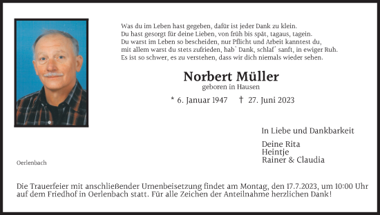 Anzeige von Norbert Müller von MGO