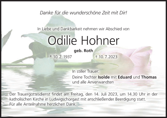 Anzeige von Odilie Hohner von MGO