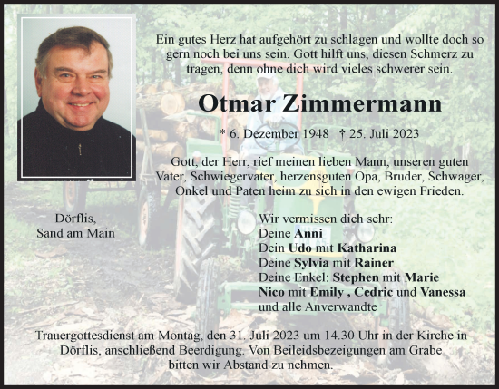 Anzeige von Otmar Zimmermann von MGO