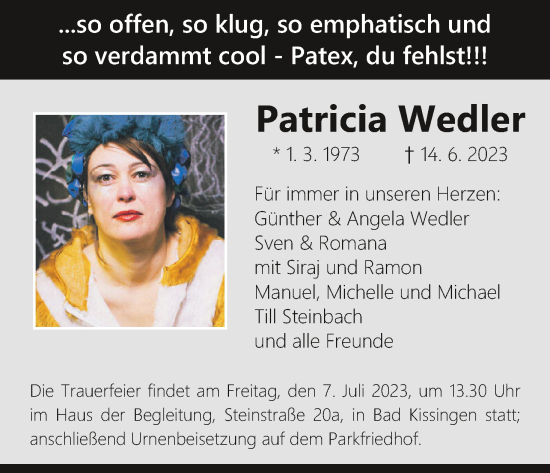 Anzeige von Patricia Wedler von MGO