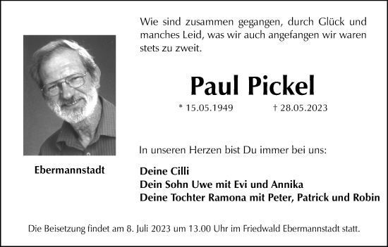 Anzeige von Paul Pickel von MGO