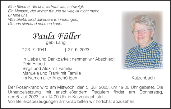 Anzeige von Paula Füller von MGO