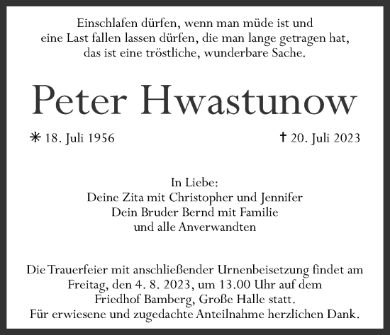 Anzeige von Peter Hwastunow von MGO