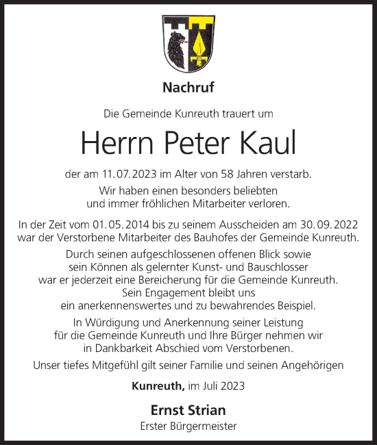 Anzeige von Peter Kaul von MGO