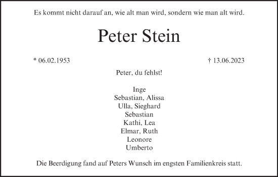 Anzeige von Peter Stein von MGO