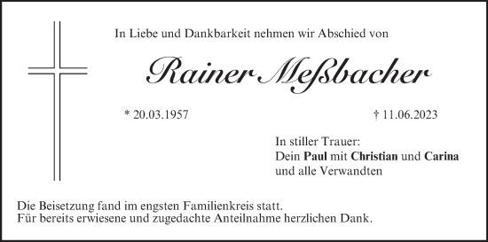 Anzeige von Rainer Meßbacher von MGO