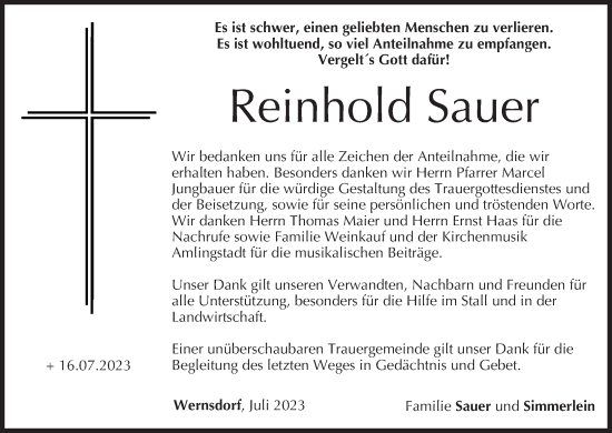 Anzeige von Reinhold Sauer von MGO