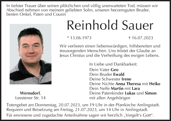 Anzeige von Reinhold Sauer von MGO