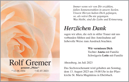 Anzeige von Rolf Gremer von MGO